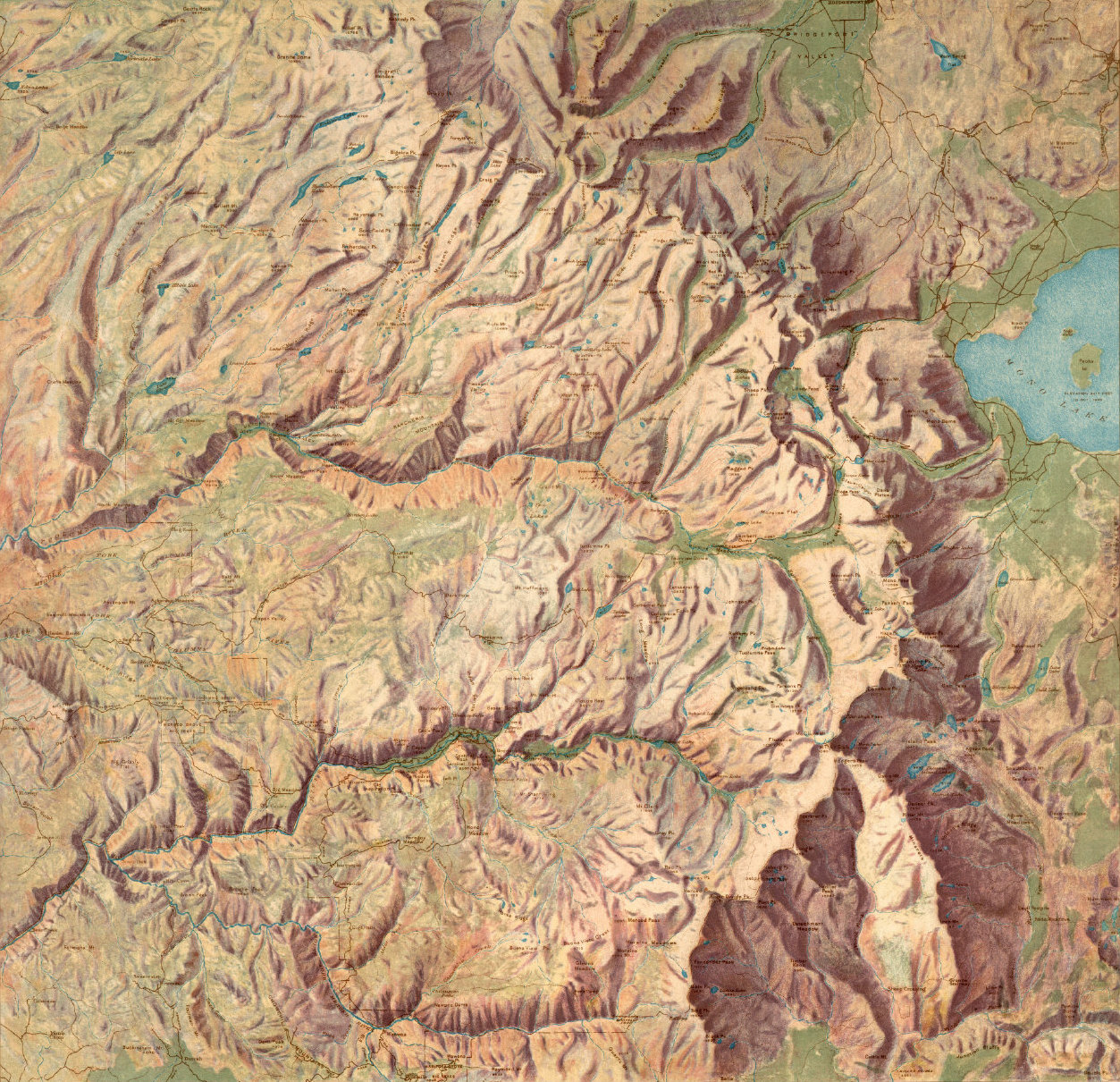 Topographic drawing of Yosemite by John H. Renshawe, USGS, 1914